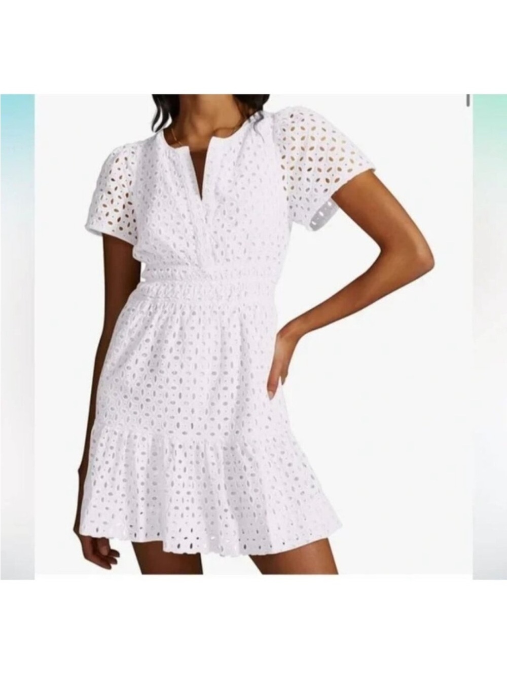 Pretty Garden White Eyelet Lace Mini Dress Beach Bridal Womenโs Small NWT NEW